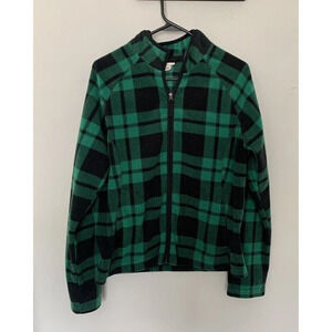 Merona Ladies Full Zip Green/BlackFleece Check Plaid Jacket Size Medium